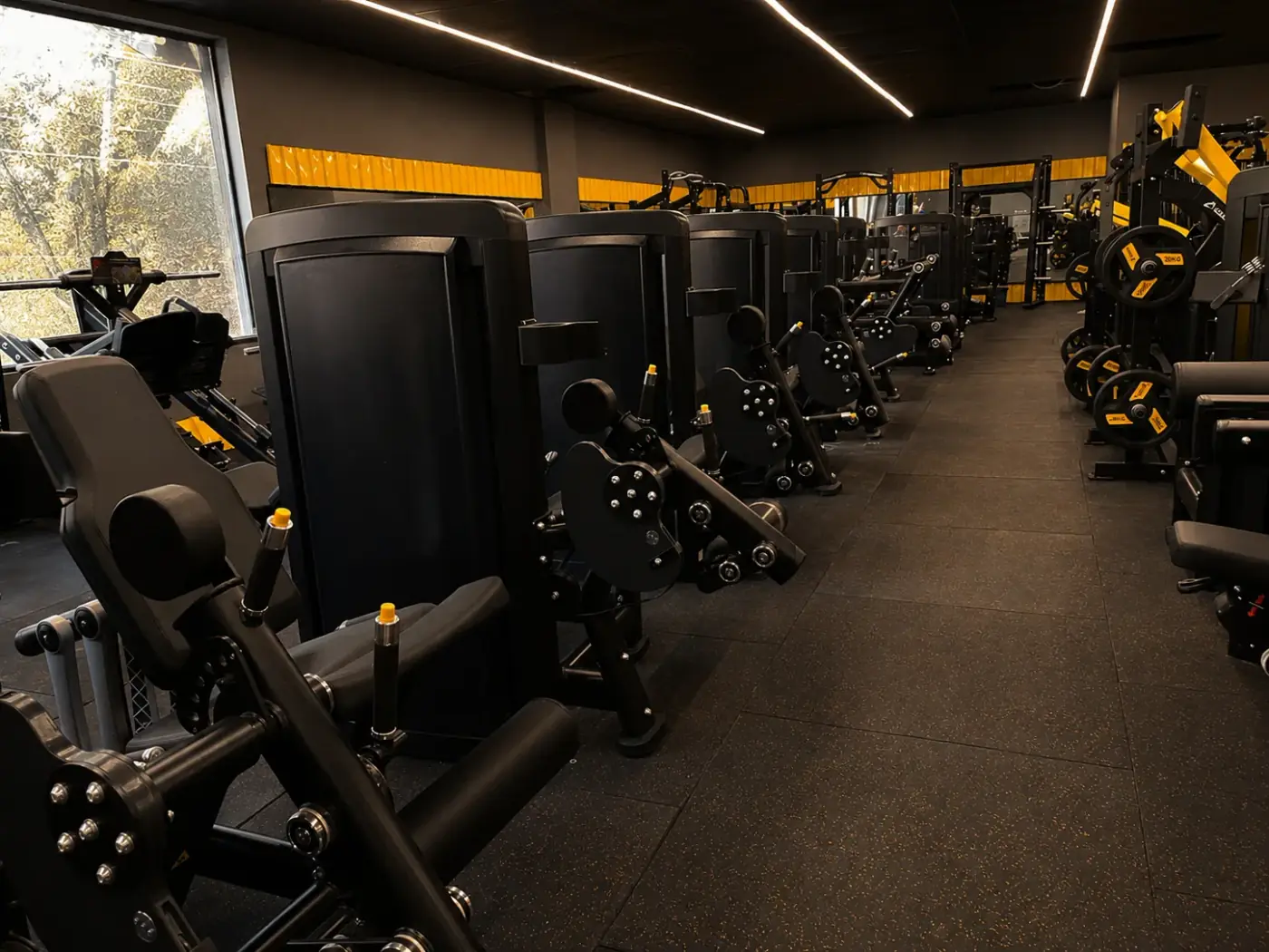 Máquinas de musculação alinhadas na Loud Fit Ipiranga